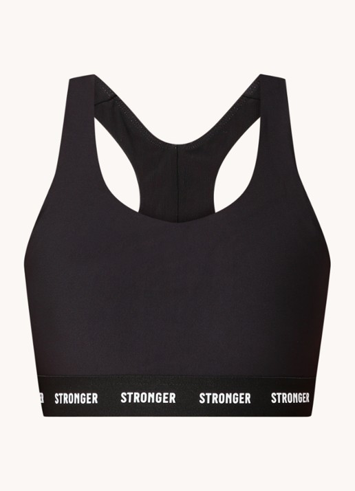STRONGER Rise sport bh met medium support en logoband - voorkant 2 zwart