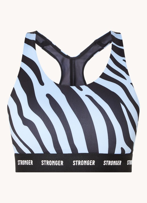 STRONGER Rise sport bh met medium support en logoband - voorkant 2 lichtblauw