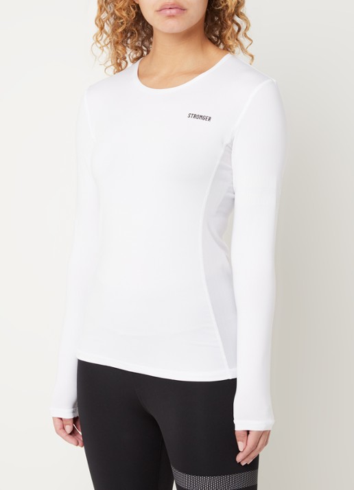 STRONGER Trainings longsleeve met logo - detail 4 wit