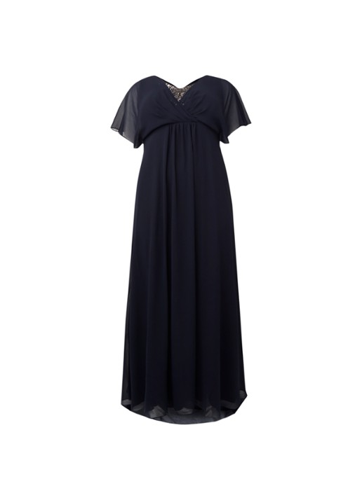 Studio 8 Albertina maxi jurk van chiffon met vlindermouw en pailletten - voorkant 2 donkerblauw