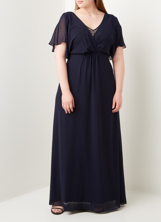 Studio 8 Albertina maxi jurk van chiffon met vlindermouw en pailletten - detail 4 donkerblauw