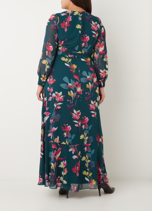 Studio 8 Milana maxi jurk met strikceintuur en bloemenprint - achterkant groen