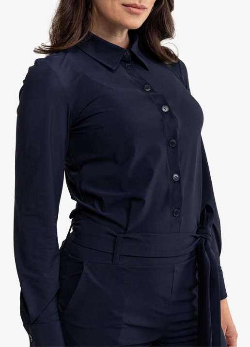Studio Anneloes Angel straight fit jumpsuit met strikceintuur - detail zwart