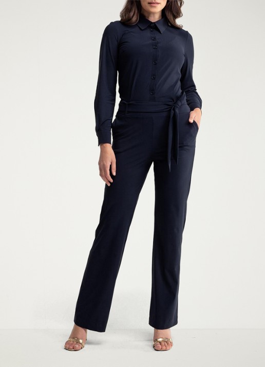Studio Anneloes Angel straight fit jumpsuit met strikceintuur - voorkant 4 zwart