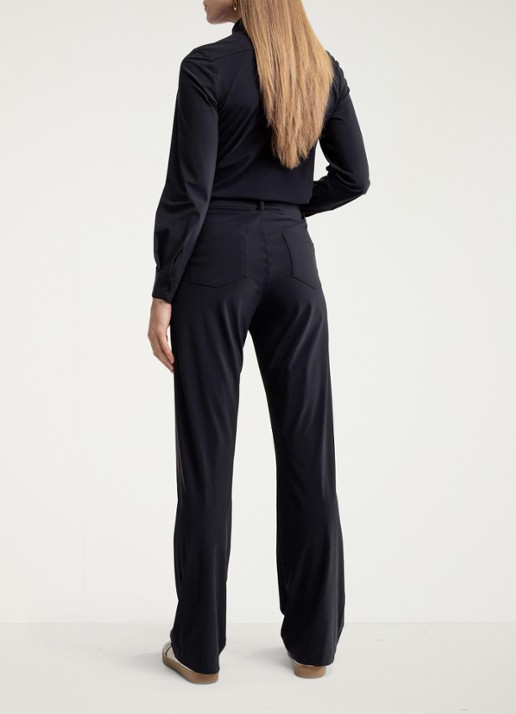 Studio Anneloes Angel straight fit jumpsuit met strikceintuur - achterkant donkerblauw