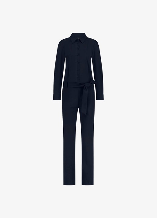 Studio Anneloes Angel straight fit jumpsuit met strikceintuur - voorkant 4 donkerblauw