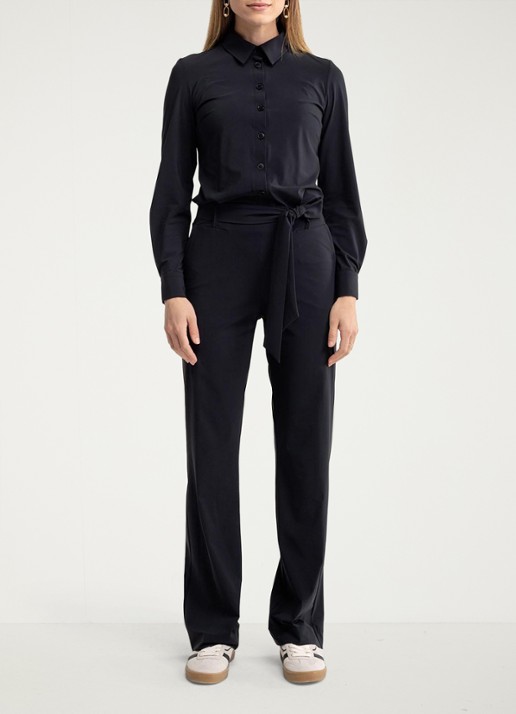 Studio Anneloes Angel straight fit jumpsuit met strikceintuur - voorkant 5 donkerblauw