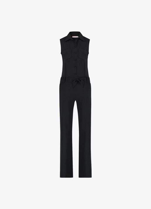 Studio Anneloes Angel straight fit jumpsuit van travelstof - voorkant 3 zwart