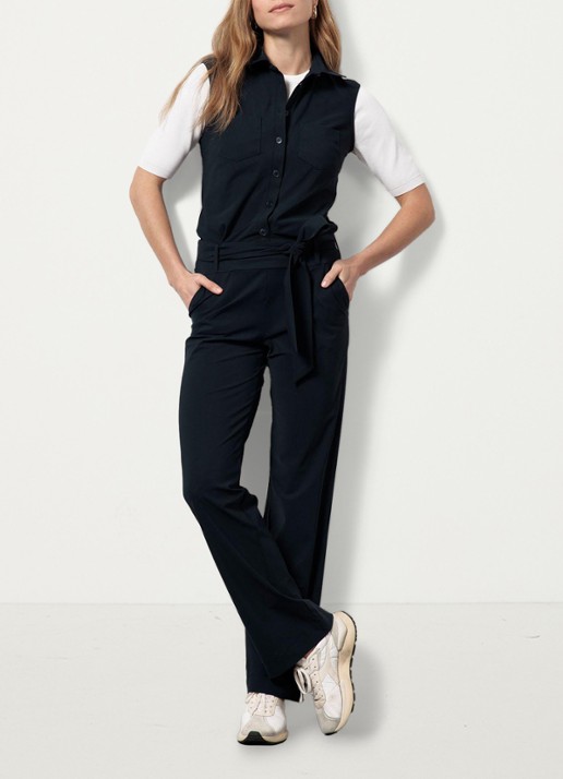 Studio Anneloes Angel straight fit jumpsuit van travelstof - detail 7 donkerblauw