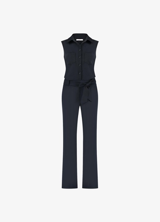 Studio Anneloes Angel straight fit jumpsuit van travelstof - voorkant 3 donkerblauw