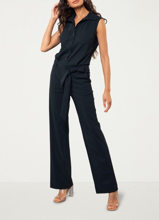 Studio Anneloes Angel straight fit jumpsuit van travelstof - voorkant 4 donkerblauw