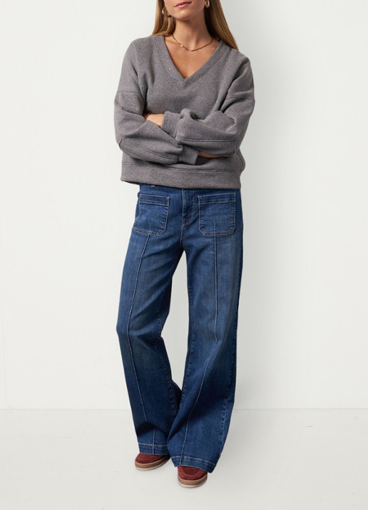 Studio Anneloes Annabel sweater met V-hals - voorkant 3 grijsmele