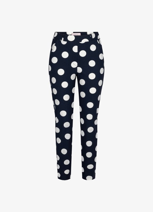 Studio Anneloes Anne high waist slim fit broek met stippenprint - voorkant blauw