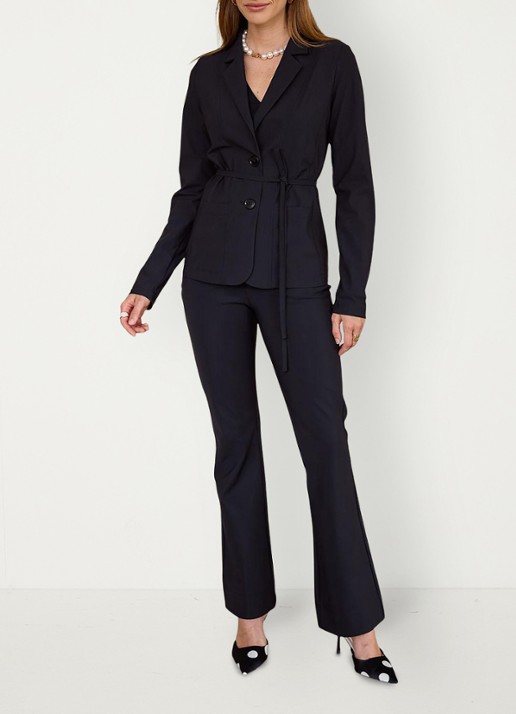Studio Anneloes Blazer met strikceintuur en paspelzakken - voorkant 5 zwart