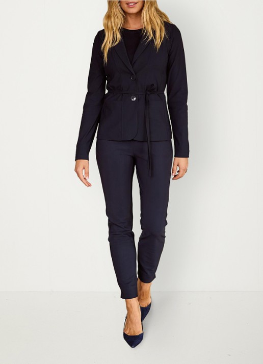 Studio Anneloes Blazer met strikceintuur en paspelzakken - voorkant 5 blauw