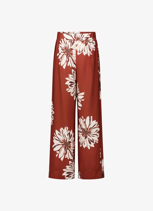 Studio Anneloes Bruce high waist wide fit palazzo broek met bloemenprint - voorkant roestbruin