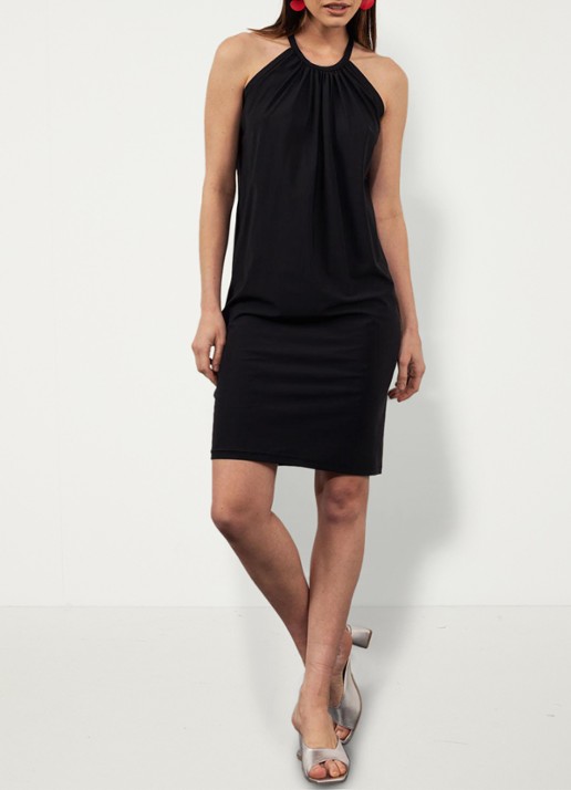 Studio Anneloes Carla mini halterjurk van travelstof - voorkant 5 zwart