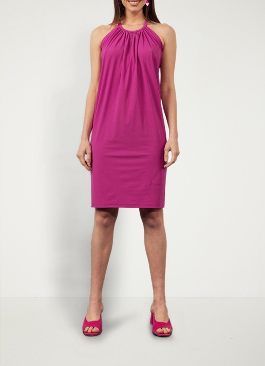 Studio Anneloes Carla mini halterjurk van travelstof - voorkant 3 donkerroze