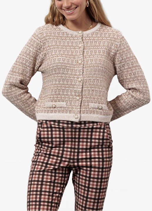 Studio Anneloes Chandra grofgebreid vest met tweed-look en lurex