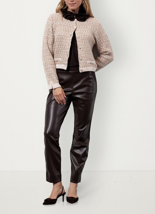 Studio Anneloes Chandra grofgebreid vest met tweed-look en lurex - voorkant 2 goud