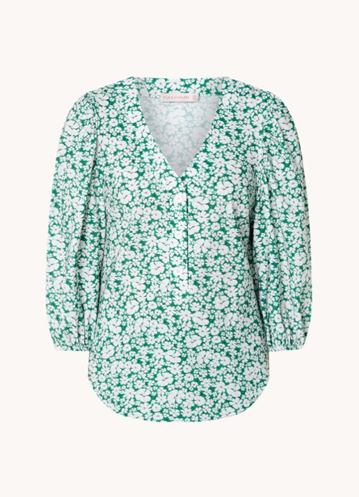 Studio Anneloes Cher blouse van travelstof met bloemenprint - voorkant groen