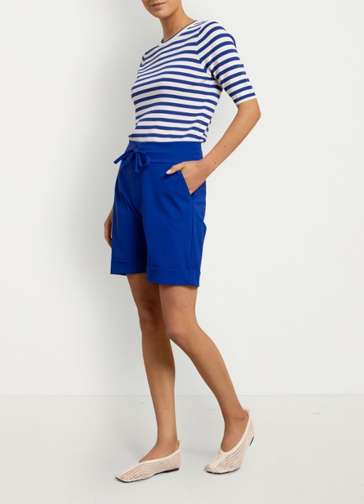 Studio Anneloes City loose fit korte broek met trekkoord - voorkant 3 blauw