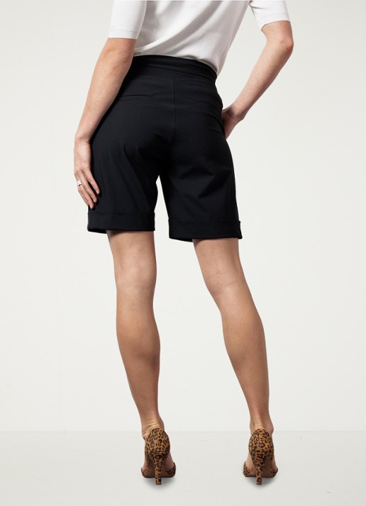 Studio Anneloes City mid waist wide fit korte broek van travelstof - achterkant zwart