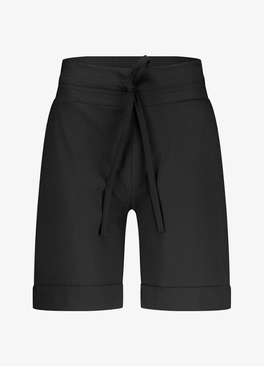 Studio Anneloes City mid waist wide fit korte broek van travelstof - voorkant 5 zwart