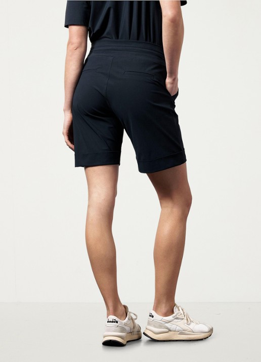 Studio Anneloes City mid waist wide fit korte broek van travelstof - achterkant 7 donkerblauw