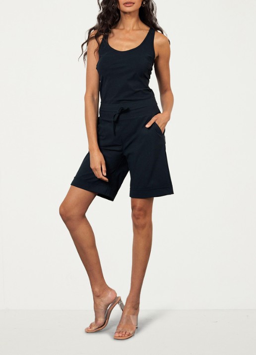Studio Anneloes City mid waist wide fit korte broek van travelstof - detail 5 donkerblauw