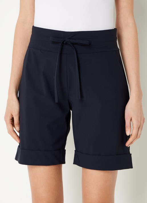 Studio Anneloes City mid waist wide fit korte broek van travelstof - detail 6 donkerblauw