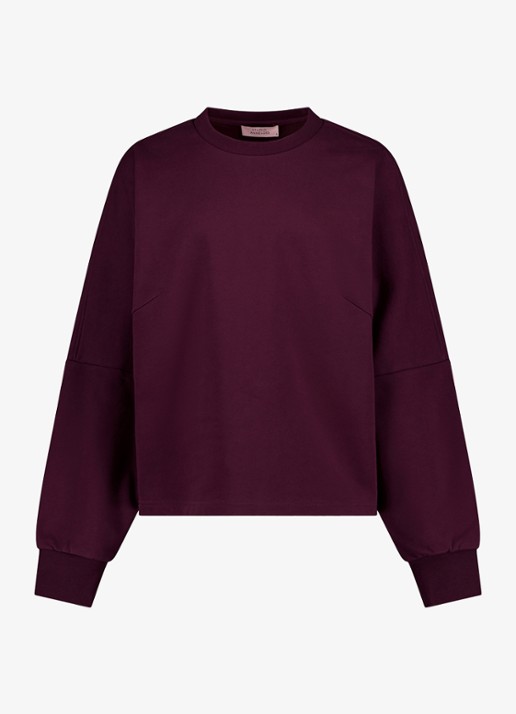 Studio Anneloes Costa ls round neck sweater - voorkant 4 aubergine