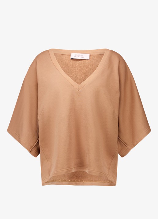Studio Anneloes Costa sweatvest met V-hals - voorkant 3 camel