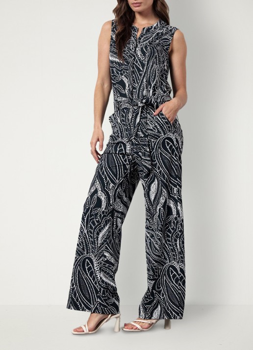 Studio Anneloes Ellis wide fit jumpsuit met print en steekzakken - voorkant 2 donkerblauw