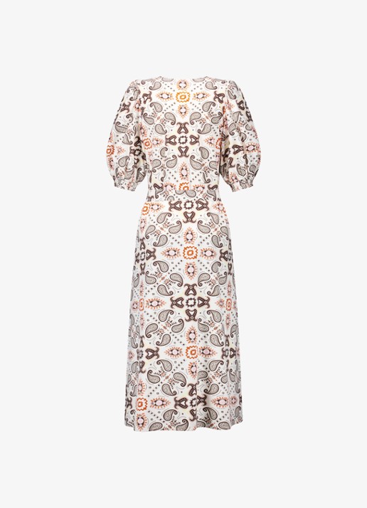 Studio Anneloes Emira maxi jurk met pofmouw en strikceintuur - achterkant 2 creme