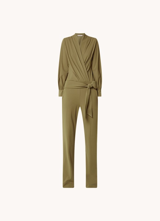 Studio Anneloes Feda straight fit jumpsuit van travelstof - voorkant 2 olijfgroen