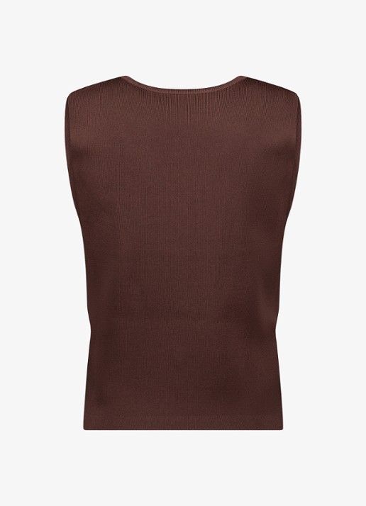 Studio Anneloes Fenna ribgebreide gilet met sierknopen  - achterkant bruin