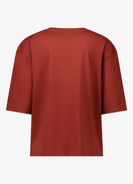 Studio Anneloes Fiore T-shirt met V-hals - detail 4 roestbruin