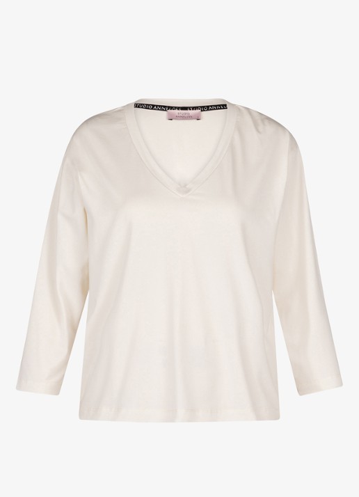 Studio Anneloes Fiore top met V-hals - voorkant 3 gebroken wit