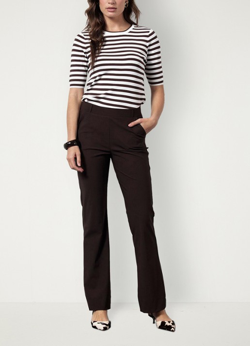 Studio Anneloes Flair high waist slim fit pantalon met steekzakken - voorkant 5 bruin
