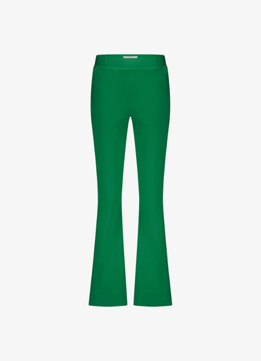 Studio Anneloes Flair mid waist flared broek van travelstof - voorkant 2 groen