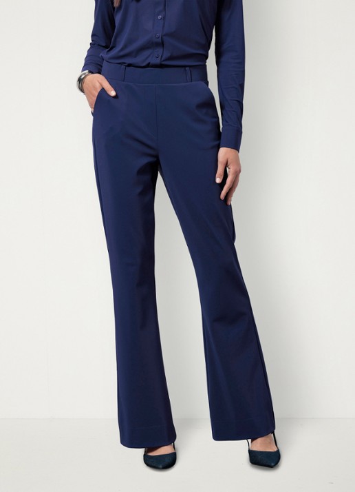 Studio Anneloes Flair mid waist flared fit pantalon van travelstof - detail 2 donkerblauw