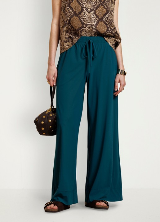 Studio Anneloes Grace high waist wide fit palazzo broek met trekkoord - detail 3 zeegroen