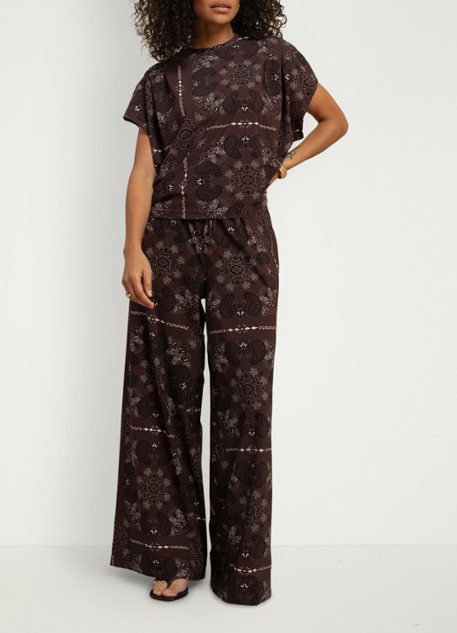 Studio Anneloes Grace mid waist straight fit broek met paisley print - voorkant 2 bruin