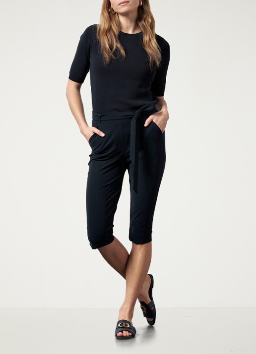 Studio Anneloes Hanna mid waist slim fit cropped broek van travelstof - voorkant 2 donkerblauw