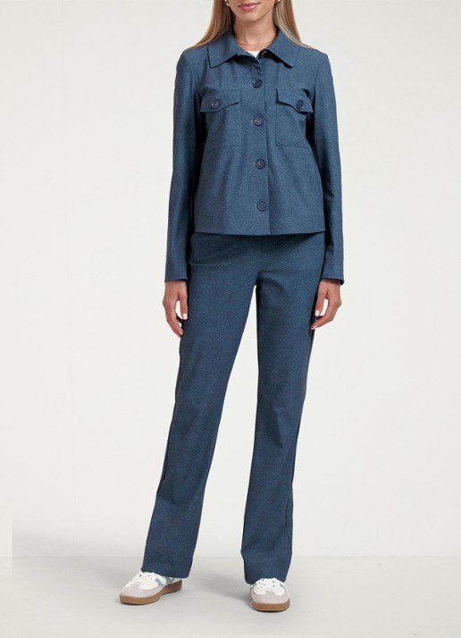 Studio Anneloes High waist flared fit broek met gemêleerd dessin - voorkant 4 indigo