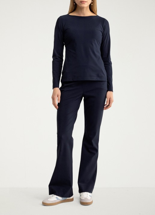 Studio Anneloes High waist flared fit broek met steekzakken - voorkant 5 donkerblauw