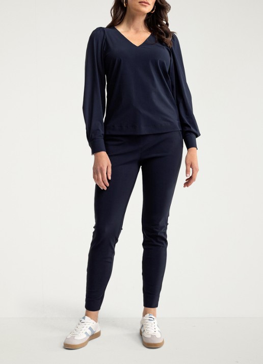 Studio Anneloes High waist tapered fit joggingbroek met steekzakken - voorkant 2 donkerblauw