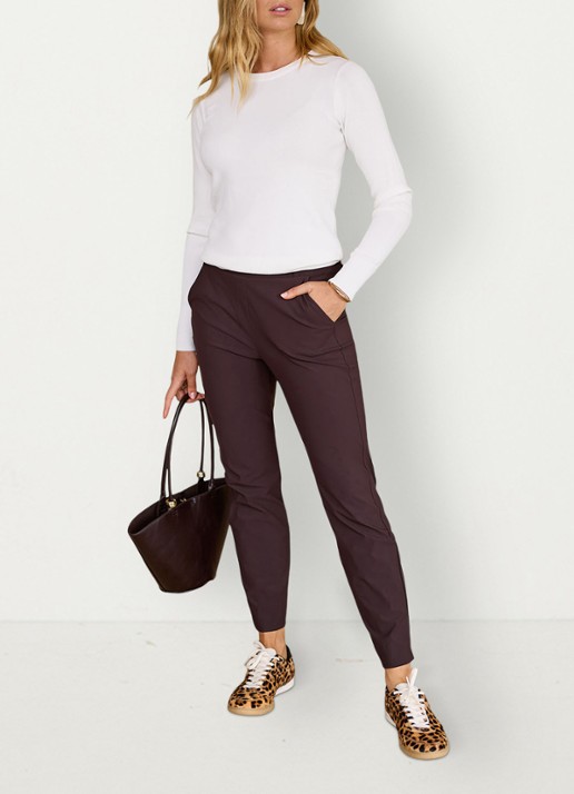 Studio Anneloes High waist tapered fit pantalon met steekzakken - voorkant 3 bruin