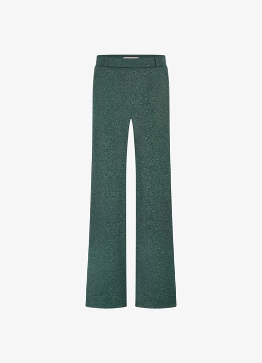 Studio Anneloes High waist wide fit pantalon met lurex en steekzakken - voorkant groen